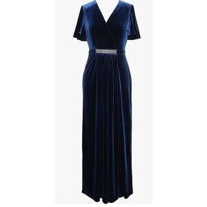 S.L. Fashions NWT Long Flutter Sleeve V Neck Dress Beaded Waist Womens Size 8